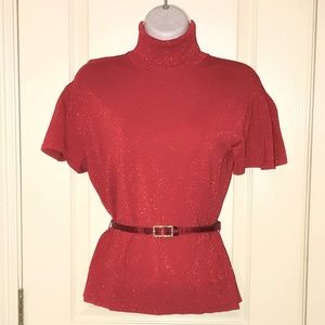WORTHINGTON Red Lurex Short Sleeve Turtleneck